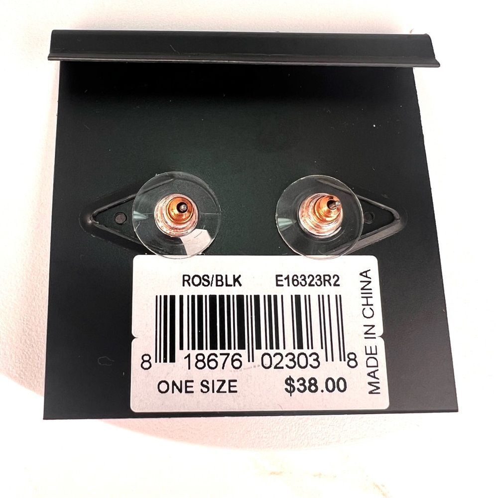 Rebecca Minkoff rose gold tone and Black Crystal curved bar stud earrings NWT - Picture 3 of 3
